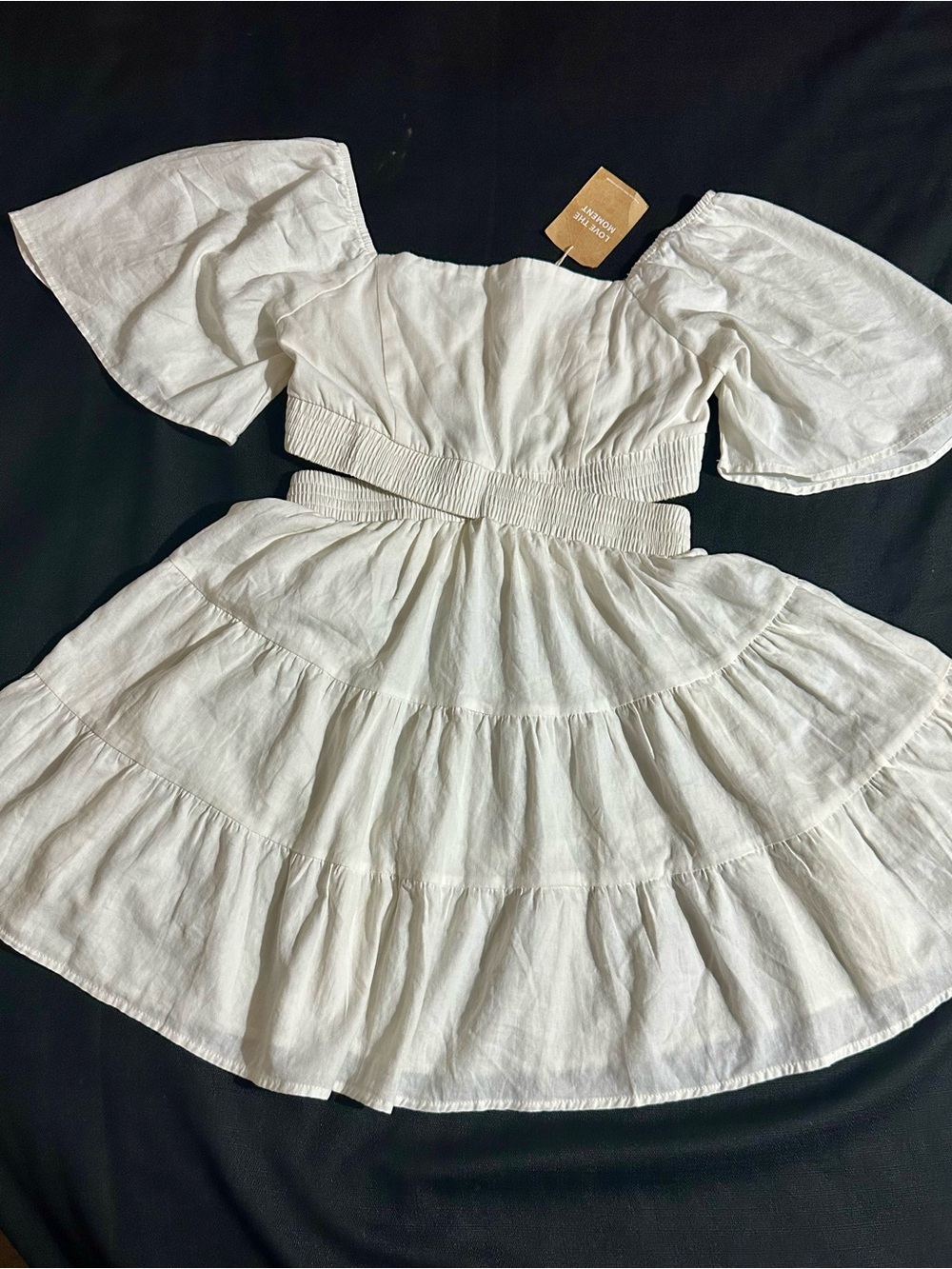 White Tiered Mini Dress with Puff Sleeves